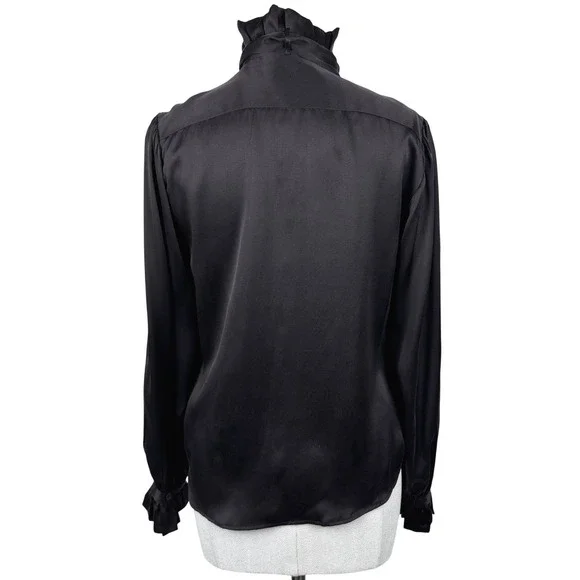 EQUIPMENT Femme Women Brown Silk Ruffle Neck Bow Button Down Blouse Shirt Small - Picture 4 of 10